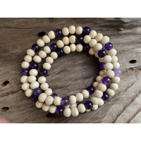 Amethyst Necklace - Natural wood and Amethyst 