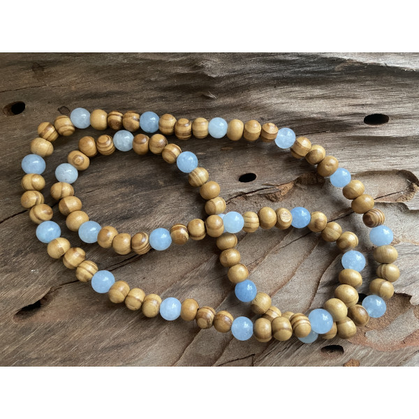 Angelite Necklace - Natural wood and Angelite 