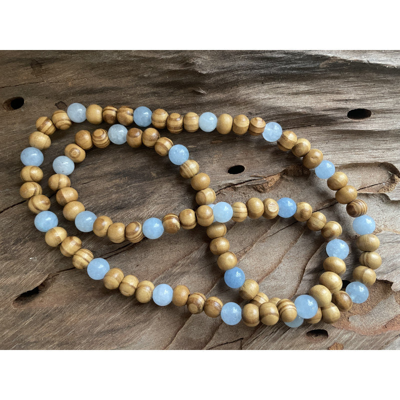 Angelite Necklace - Natural wood and Angelite 