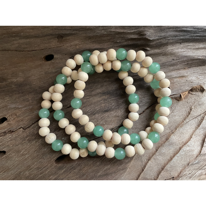 Aventurine Necklace - Natural wood and Aventurine 